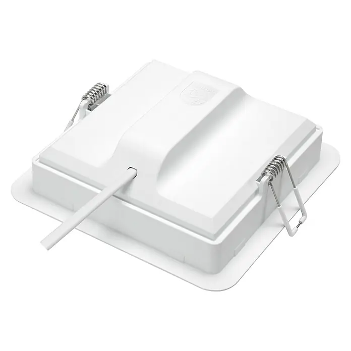 Philips Downlight LED empotrable Meson - 13 W, L x An x Al: 14 x 14 x 4,7 cm, Blanco, Blanco neutro - Lámpara de techo LED cuadrada en blanco con clips de resorte y cable. El diseño minimalista garantiza una iluminación moderna.