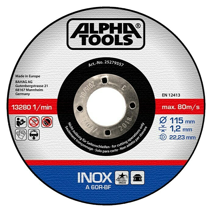 Alpha Tools Disco de corte (Diámetro disco: 115 mm, Espesor disco: 1,2 mm, Específico para: Acero inoxidable)