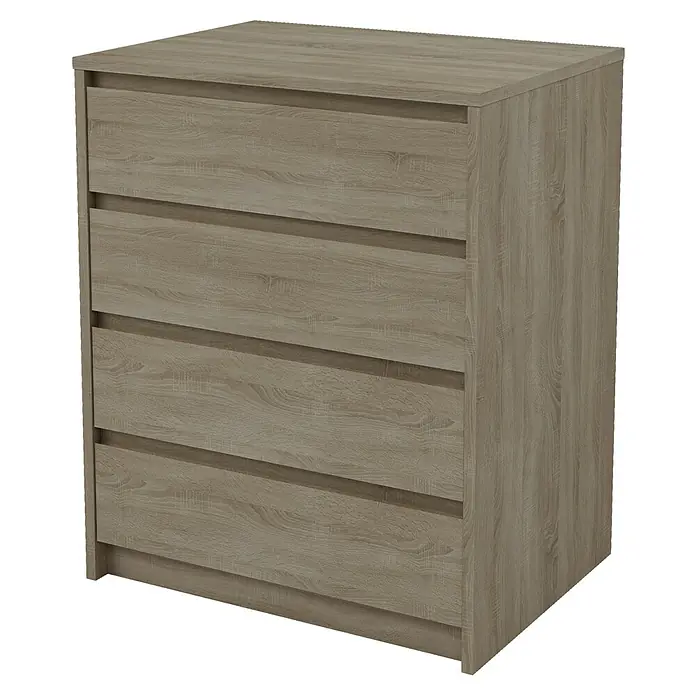 Meka Block Cajonera K66 - L x An x Al: 45 x 60,2 x 73,4 cm, Número de cajones: 4 ud., Roble corteza - Cómoda con cuatro cajones en aspecto de madera. El mueble ofrece un espacio de almacenamiento práctico y un diseño moderno.