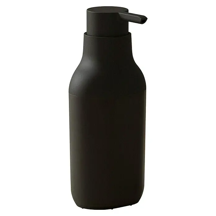 Cosmic Dosificador de jabón Alife - Negro - Primer plano de una botella de jabón negra con dosificador para baño o cocina, elegante y funcional.