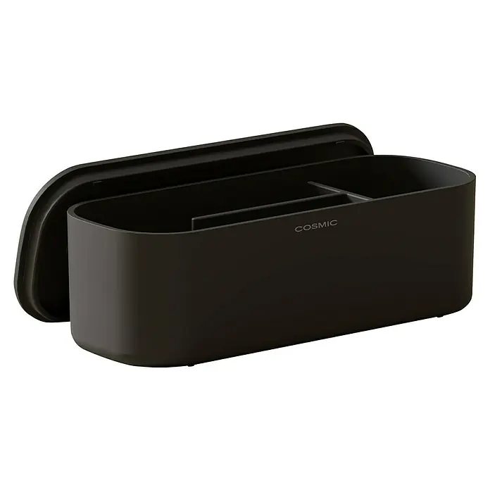 Cosmic Jabonera Alife - Negro - Una elegante caja de almacenamiento antracita de Cosmic con compartimentos y tapa, ideal para la organización del baño.