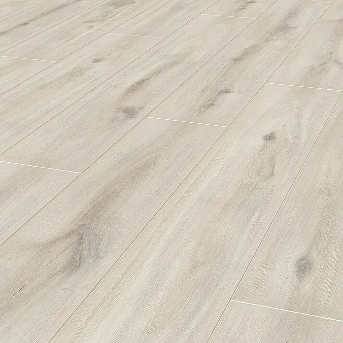 LOGOCLIC Laminatmuster Aquaprotect Beach Oak - 290 x 200 x 8 mm, Landhausdiele - Helles Laminat mit Holzmuster. Die sanfte Farbgebung und das natürliche Design machen diesen Bodenbelag zu einem stilvollen Hingucker.