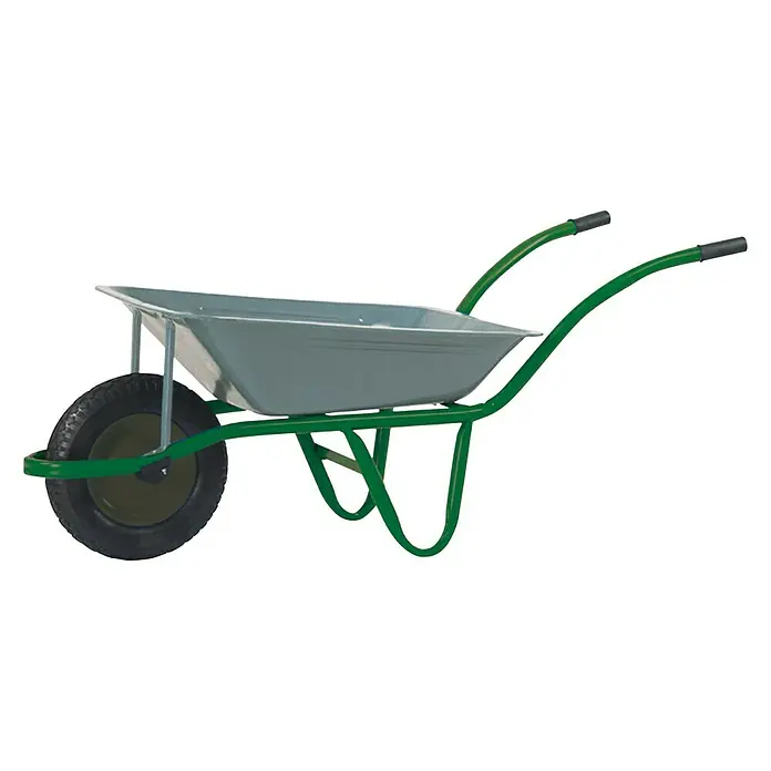 Altrad Carretilla de obra Pro Galvanizada - 70 l, Material cubeta: Acero - Carretilla con estructura verde y cuba gris para jardinería y transporte de materiales.