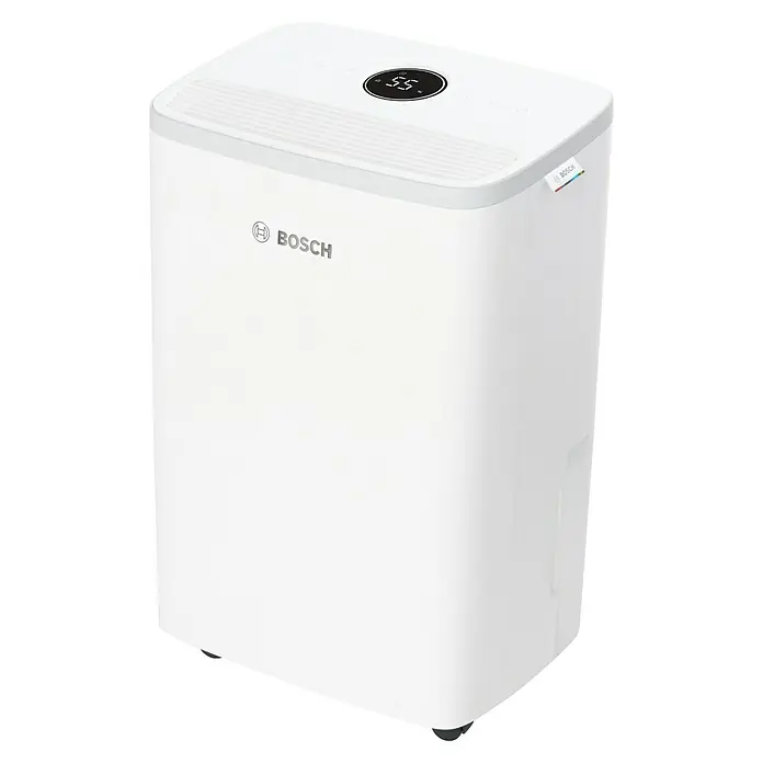 Bosch Luftentfeuchter Dry 2000 - Entfeuchtungsleistung: 12 l/Tag, Weiß - Weißer Bosch Luftentfeuchter mit digitaler Anzeige und dem Bosch Logo. Optimal für ein angenehmes Raumklima, reduziert Feuchtigkeit effektiv.