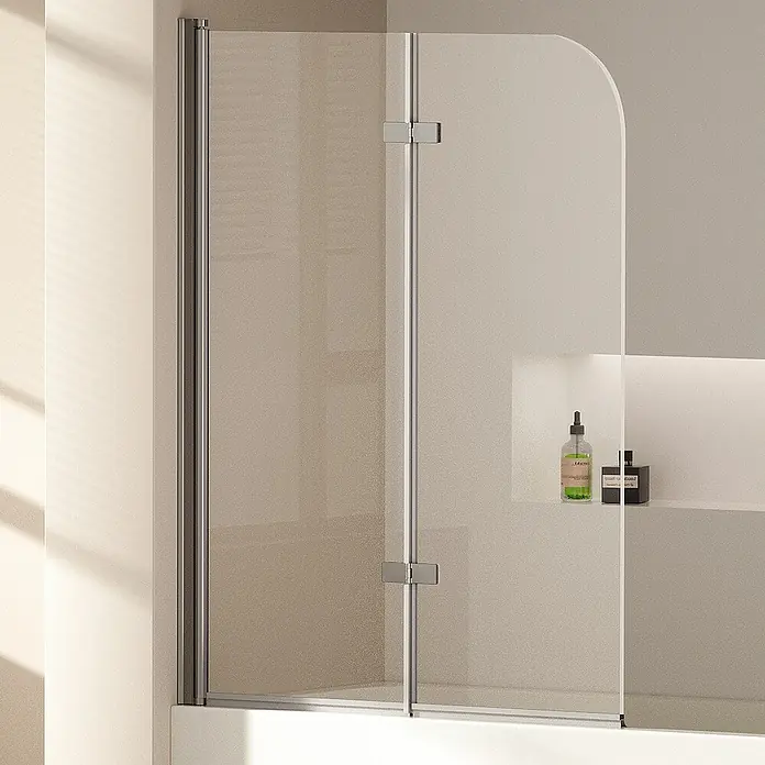 Emke Badewannenaufsatz FBSS - B x H: 110 x 140 cm, 2 Stk., Chrom - Duschabtrennung mit klappbarer Glastür für Badewannen, mit stilvoller Glasabtrennung für ein modernes Badezimmerdesign.