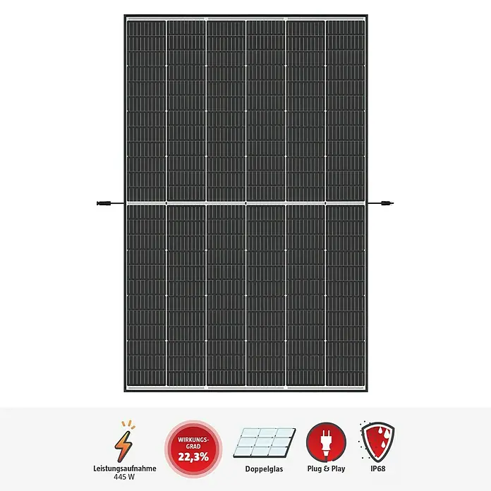 Trina Solarmodul TSM-445 NEG9R.28 - 0% MwSt. gem. § 12 Abs. 3 UStGNennleistung: 445 W, L x B x H: 176,2 x 113,4 x 2 cm - Informationsansicht