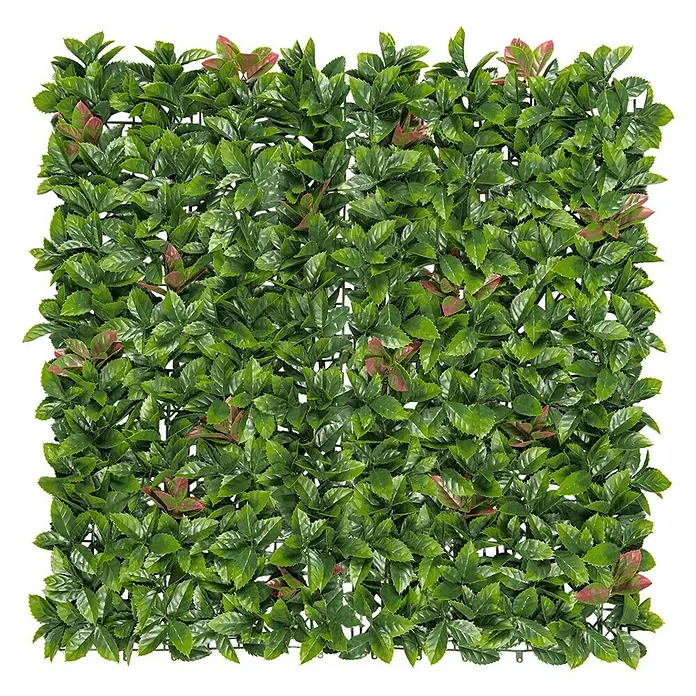 Nortene Vertikaler Garten - 1 x 1 m, Kunststoff - Künstliche grüne Pflanzenmatte mit dekorativen roten Akzenten. Perfekt als Wanddeko oder Sichtschutz geeignet.
