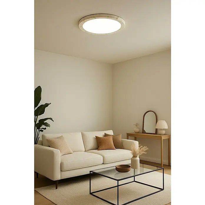 Alverlamp Foco downlight de superficie LED Mármol - 20 W, Ø x Al: 22 cm x 32 mm, Blanco neutro, Temperatura del color: 4.000 K - La luz de techo crea un ambiente luminoso y acogedor en esta sala de estar minimalista. La moderna lámpara se integra perfectamente.