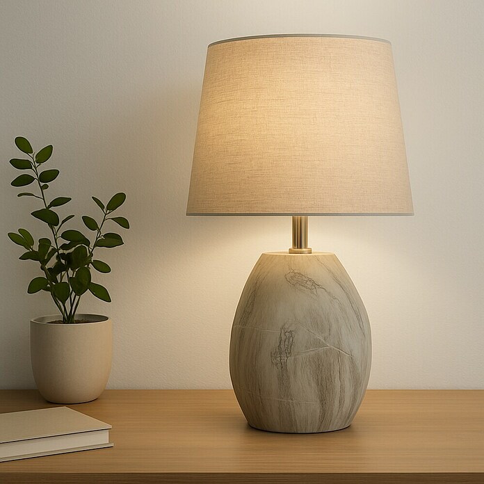 Lámpara de sobremesa de cerámica (40 W, L x An x Al: 36 x 36 x 56 cm, Beige marmolado, E27) | BAUHAUS