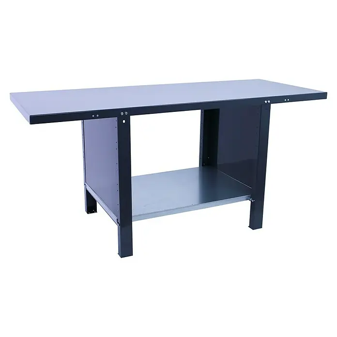 Simonrack Simonwork Banco de trabajo BT6L PRO Metal - L x An: 73 x 180 cm, Altura de trabajo: 83 cm, Carga soportada: 1.000 kg, Antracita - Vista de un banco de trabajo gris con un estante debajo, perfecto para talleres y garajes, solución ideal.