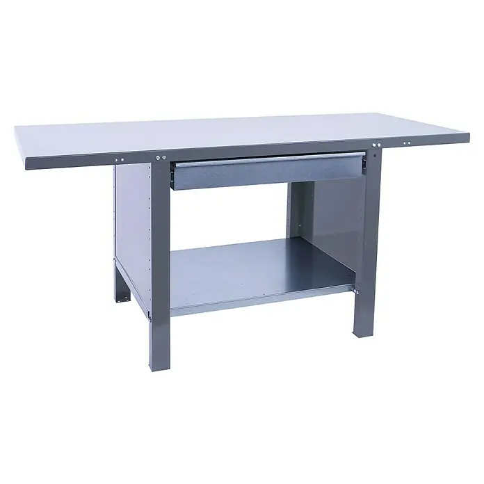 Simonrack Simonwork Banco de trabajo BT6L PRO Box Metal - L x An: 73 x 180 cm, Altura de trabajo: 83 cm, Carga soportada: 1.035 kg, Gris - Un banco de trabajo robusto con un cajón y estante de almacenamiento, perfecto para artesanos y aficionados al bricolaje que valoran la organización.