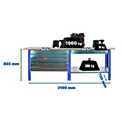 Simonrack Simonwork Banco de trabajo BT6 PRO Box Tandem Laminate (L x An: 75 x 210 cm, Altura de trabajo: 86,5 cm, Carga soportada: 1.000 kg, Azul/Laminado, Número de cajones: 6 ud.) | BAUHAUS