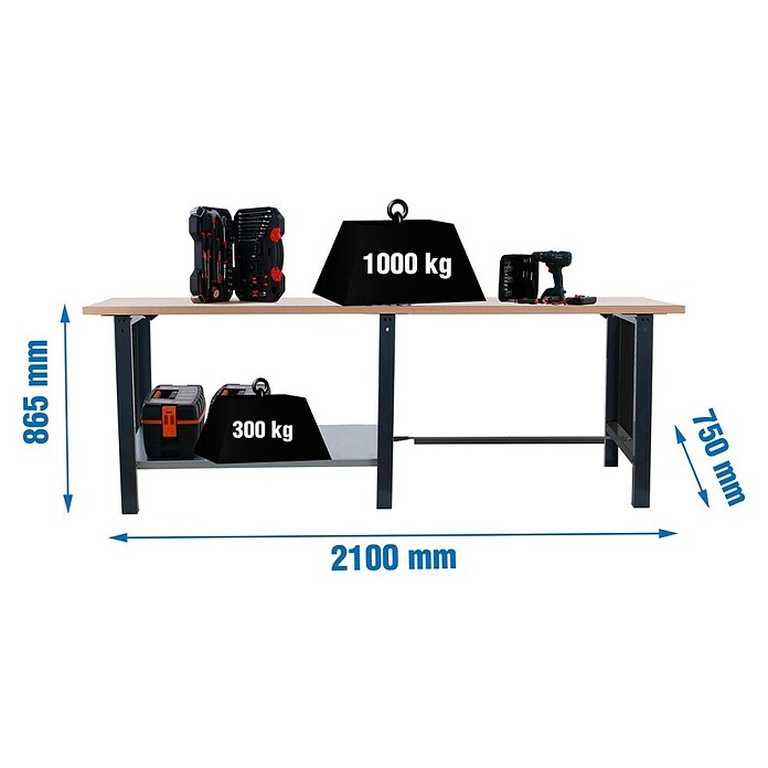 Simonrack Simonwork Banco de trabajo BT6 Tandem (L x An: 210 x 75 cm, Altura de trabajo: 86,5 cm, Antracita/Haya) | BAUHAUS