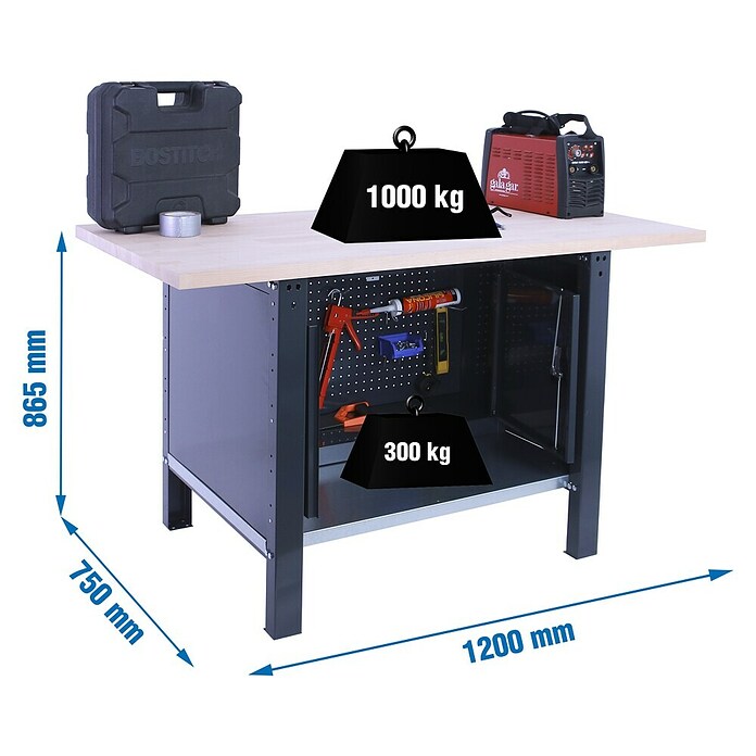 Simonrack Simonwork Banco de trabajo BT6L PRO Cabinet Laminate (L x An: 75 x 120 cm, Altura de trabajo: 86,5 cm, Carga soportada: 1.300 kg, Antracita) | BAUHAUS
