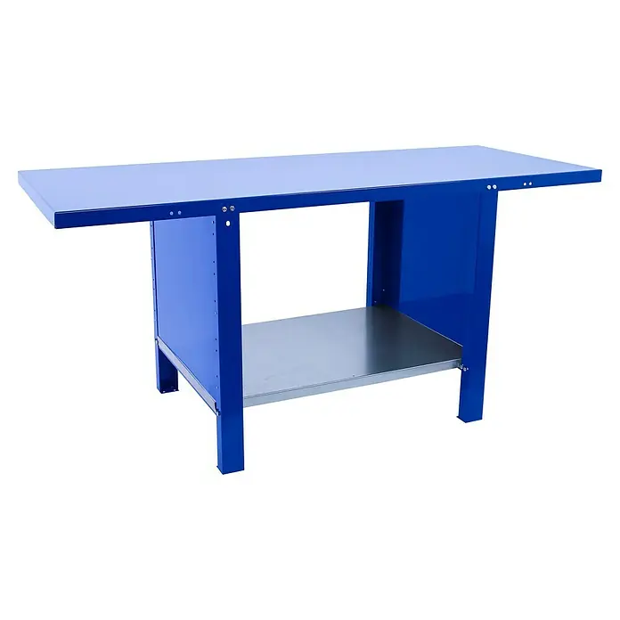 Simonrack Simonwork Banco de trabajo BT6L PRO Metal - L x An: 73 x 150 cm, Altura de trabajo: 83 cm, Carga soportada: 1.000 kg, Azul - Banco de trabajo azul con estante y estructura robusta para taller o sala de pasatiempos.