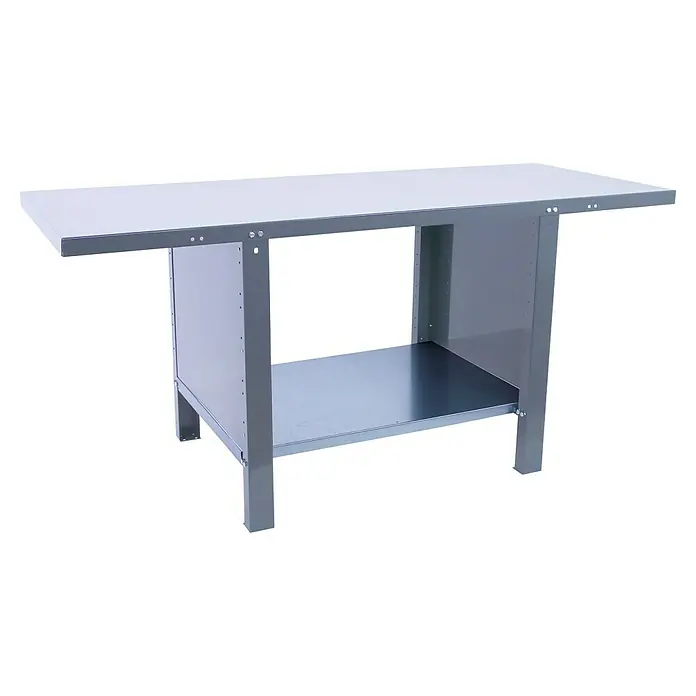 Simonrack Simonwork Banco de trabajo BT6L PRO Metal - L x An: 73 x 180 cm, Altura de trabajo: 83 cm, Carga soportada: 1.000 kg, Gris - Un robusto banco de trabajo de metal con una superficie de trabajo sólida y espacio de almacenamiento adicional debajo.