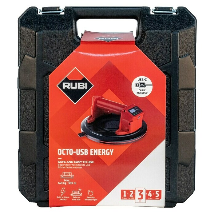 Rubi Ventosa para superficies lisas Octo USB Energy (1 batería, 3,7 V, Diámetro: 220 mm, Carga soportada: 140 kg) | BAUHAUS