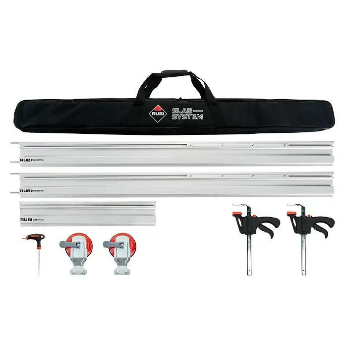 Rubi Set de guías - 3 pzs., Específico para: Cortadora TC-125 G2 - El sistema Rubi Slim incluye bolsa de transporte, guías, ventosas y sargentos para el corte de azulejos de gran formato.