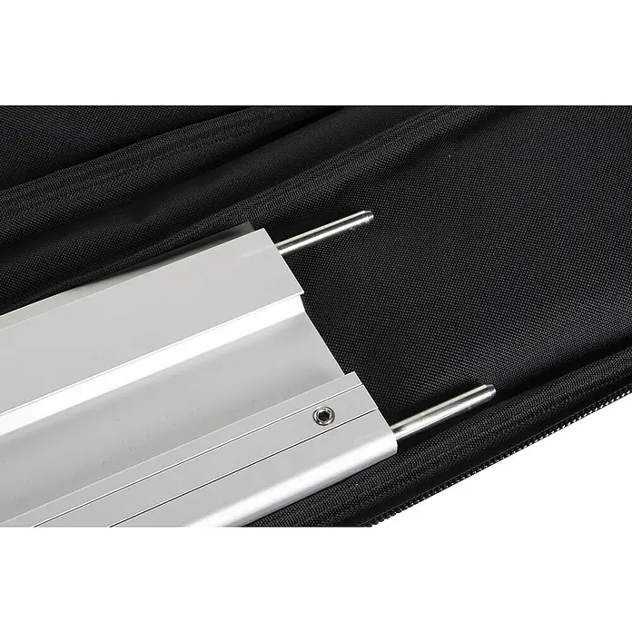 Rubi Set de guías - 3 pzs., Específico para: Cortadora TC-125 G2 - Primer plano de un marco de aluminio plateado con varillas de metal dentro de un estuche de tela negra.