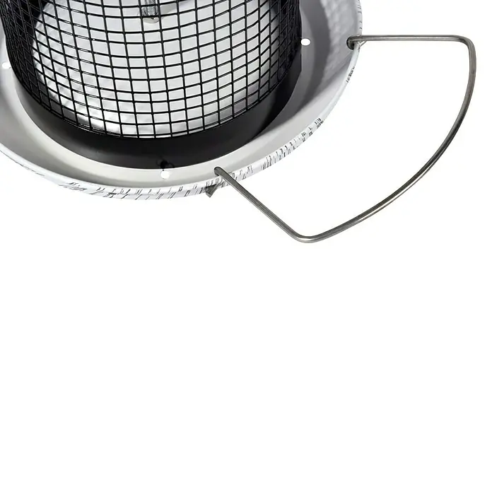 Dobar Futterspender Smooth - L x B x H: 19 x 19 x 31,5 cm, Metall, Mit Silo - Nahaufnahme eines stilvollen Vogelhäuschens mit Drahtgitter und Metallbügel.