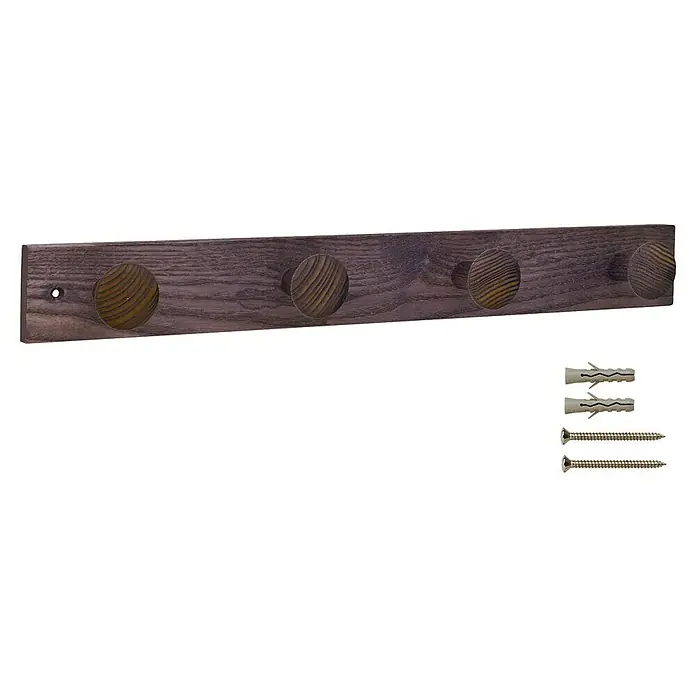 Inofix Perchero 3734 - L x An x Al: 48,8 x 6 x 6 cm, Madera, Violeta - Perchero de pared de madera con cuatro pomos y material de montaje, ideal para recibidor o dormitorio.