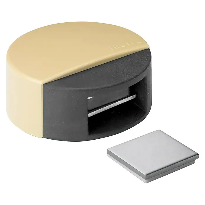 Inofix Tope de puerta 2037 - Acero inoxidable, Beige - Un llamativo tope de puerta Inofix en beige y negro, combinando funcionalidad con diseño moderno. Un accesorio ideal para cualquier hogar.