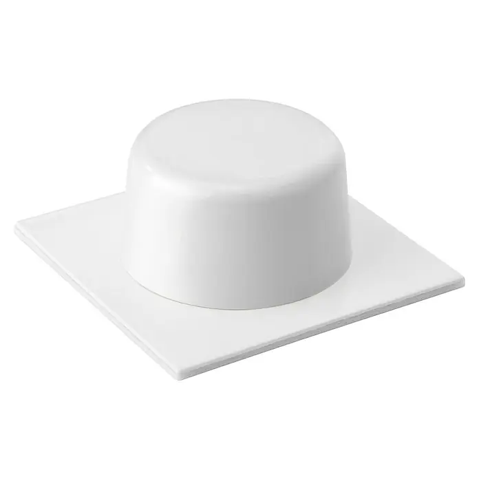 Inofix Tope de puerta 2031 - Plástico, Blanco - Primer plano de una válvula de placa cuadrada blanca con un accesorio cilíndrico, que facilita la circulación del aire en las habitaciones.