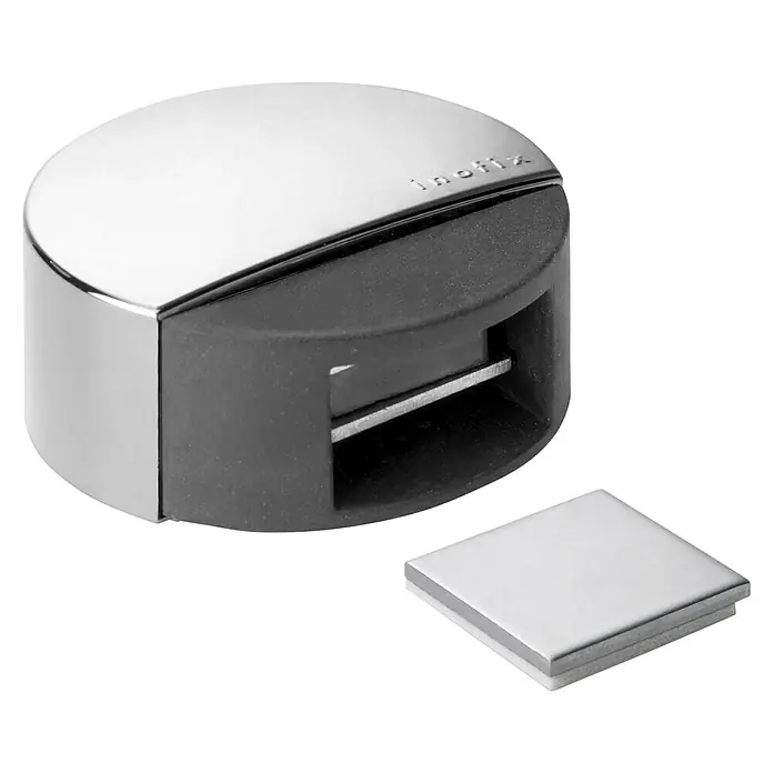 Inofix Tope de puerta 2037 - Acero inoxidable, Cromo - Un tope de puerta moderno plateado con inserto de goma y placa de suelo a juego para una sujeción segura. Diseño elegante y funcional.