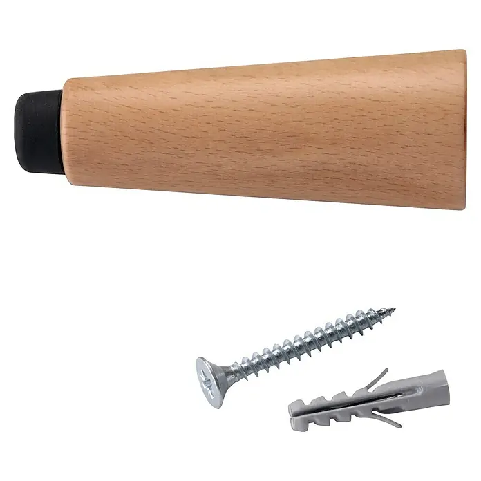 Inofix Tope de puerta 3165 - Madera, Roble - Tope de puerta de madera con tope de goma negro, tornillo y taco para un fácil montaje en pared.