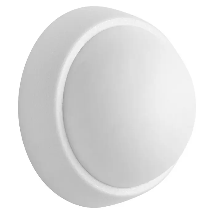 Inofix Tope de puerta 2450 - Plástico, Blanco - Primer plano de una lámpara de pared blanca, que muestra una luz suave y difusa y una estética moderna.