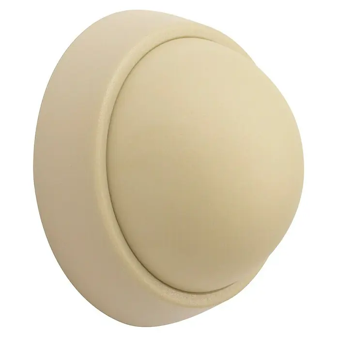 Inofix Tope de puerta 2450 - Plástico, Beige - Primer plano de un tirador de mueble color crema con superficie lisa y bordes redondeados, ideal para cajones y armarios.