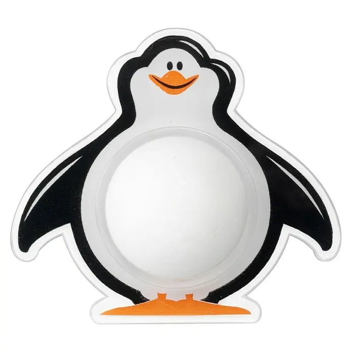 Inofix Tope de puerta infantil Pingüino - Plástico, Blanco/Negro - Un bonito huevera de pingüino de plástico con una cara y pies alegres, ideal para un desayuno divertido.