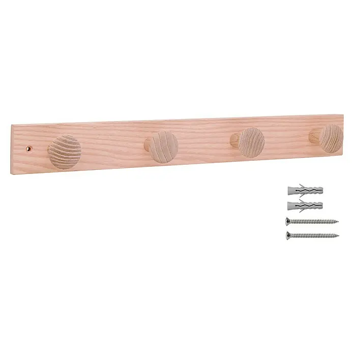 Inofix Perchero 3734 - L x An x Al: 488 x 6 x 6 cm, Madera, Rosa - Perchero de madera con cuatro pomos y material de fijación. Ideal para chaquetas, sombreros y más. Práctico y elegante.