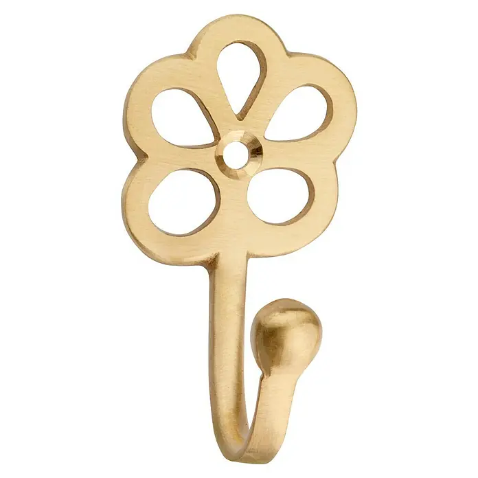 Inofix Gancho para colgar 3752 - An x Al: 4 x 6,6 cm, Latón - Percha de pared dorada en forma de flor. Elegante perchero para decoración y para colgar ropa, hecho de metal de alta calidad.