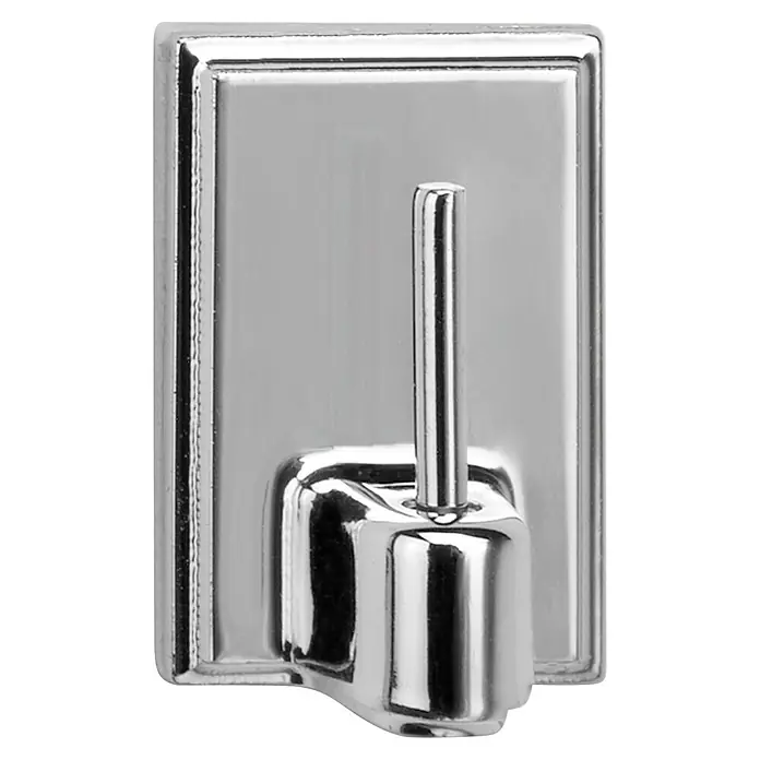 Inofix Colgador adhesivo 2042 - Plástico, Plateado - Primer plano de una elegante palanca de grifo mezclador cromada con base rectangular. Un acento elegante para cualquier baño moderno.