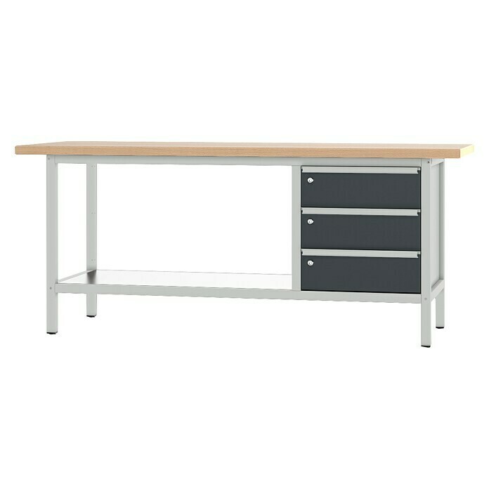 Pador Werkbank Typ 31 S003 (L x B x H: 2.000 x 700 x 855 mm, Anzahl Schubladen: 3 Schubladen, Lichtrgrau/Anthrazitgrau)