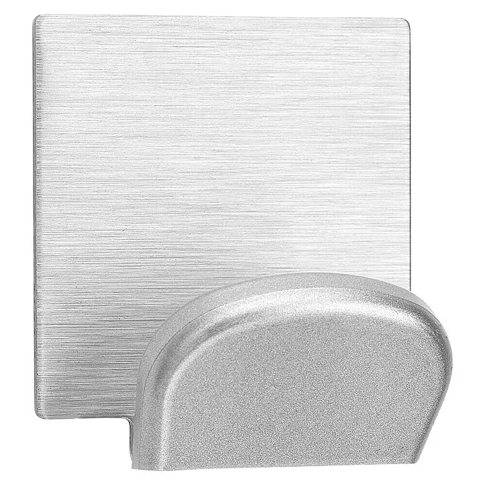Inofix Colgador adhesivo 2078 - Acero inoxidable, Plateado, 2 ud., Cuadrado - Primer plano de un pomo de puerta de acero cepillado, que muestra su diseño elegante y moderno, perfecto para interiores contemporáneos.
