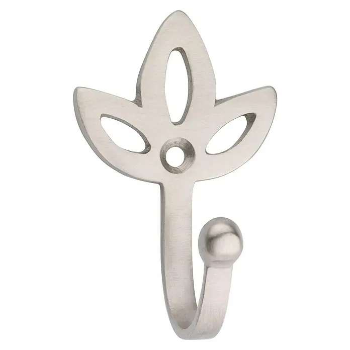 Inofix Gancho para colgar 3751 - An x Al: 4 x 6,6 cm, Latón, Niquelado - Perchero de pared plateado con diseño de hoja. Ideal para colgar chaquetas, toallas, este perchero añade un toque elegante a cualquier habitación.