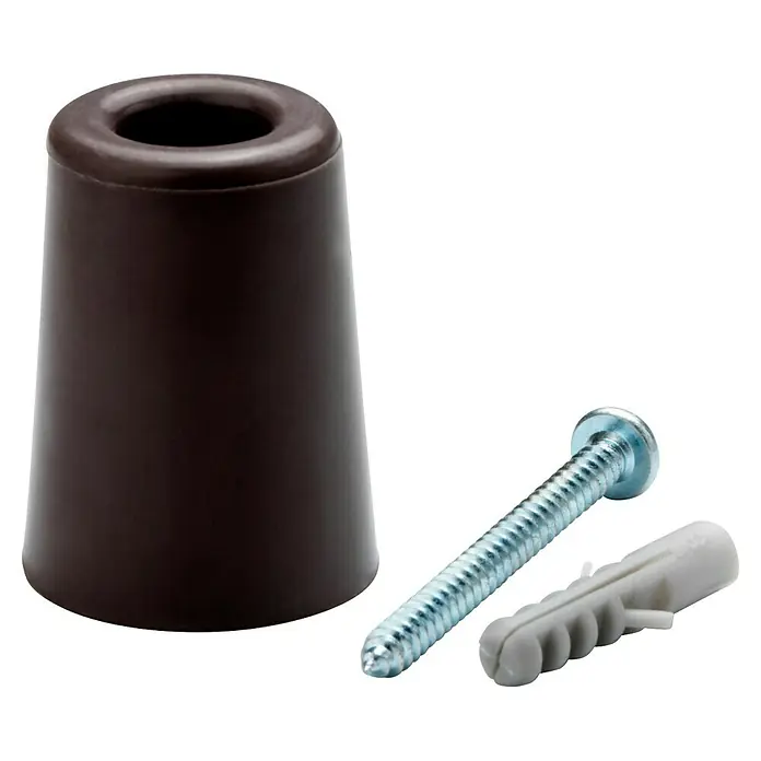 Inofix Tope de puerta 3047 - Caucho macizo, Marrón - Tope de puerta de goma marrón con tornillo y taco para un montaje sencillo y protección de la pared.