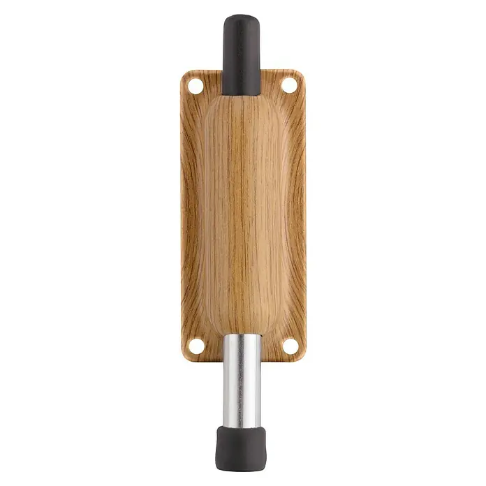 Inofix Tope fijador - L x An x Al: 25 x 44 x 154 mm, Atornillado, Marrón - Un tope de puerta con aspecto de madera con protectores de goma negros en la parte superior e inferior para una protección confiable contra daños.