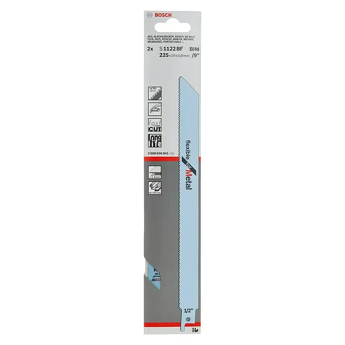 Bosch Säbelsägeblatt Flexible for Metal - Metall, Länge: 175 mm - Bild einer Bosch S1122 BF BIM Säbelsäge, flexibel für Metall, 225x19x0,9mm/9", ideal für schnelle und langlebige Schnitte.