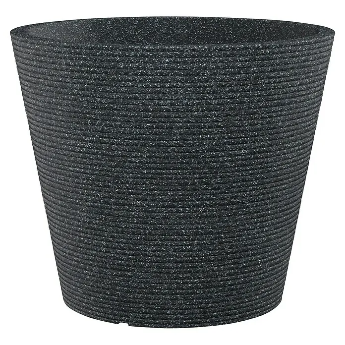 Scheurich Pflanztopf Coneo - Außenmaß (Ø x H): 40 x 33 cm, Kunststoff, Granit - Schwarzer Pflanztopf mit horizontalen Rillen. Ideal für den Innen- und Außenbereich, um Pflanzen stilvoll zu präsentieren.