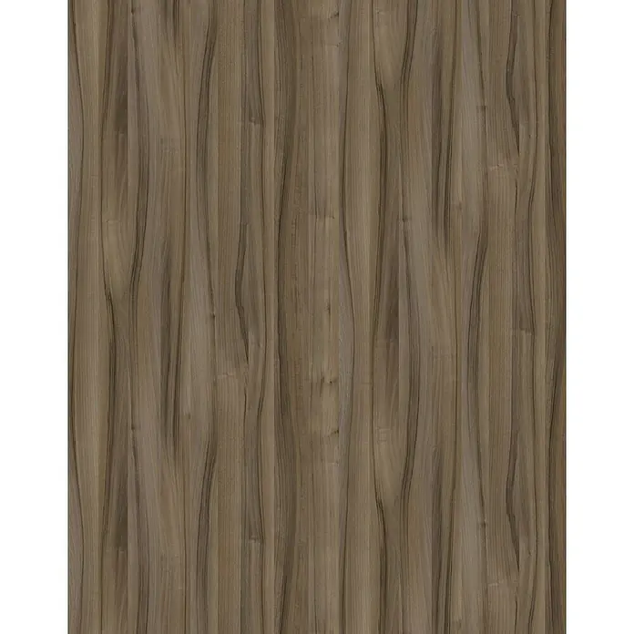 Arbeitsplatte - 260 x 61 x 3,8 cm, Nussbaum dunkel - Nahaufnahme einer Holzfurnierplatte mit warmen Brauntönen und einer markanten, wellenförmigen Maserung.