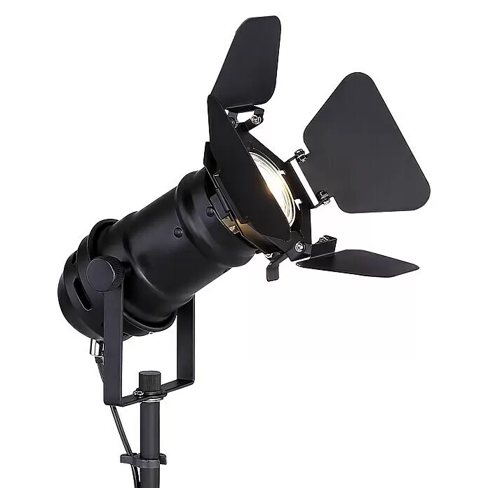 Globo Lámpara de sobremesa Egon - L x An x Al: 27,5 x 24 x 44 cm, Negro, GU10 - Foco de estudio negro con aletas de dirección ajustables sobre un soporte.