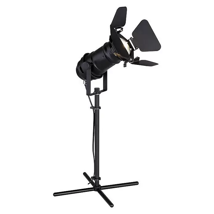 Globo Lámpara de sobremesa Egon - L x An x Al: 27,5 x 24 x 44 cm, Negro, GU10 - Foco de estudio negro sobre un soporte con aletas.