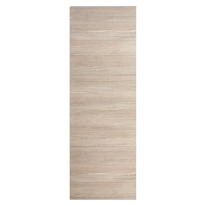 Solid Elements Panel para puerta Roble Gris - 92,5 x 203 cm, Roble Gris - En la imagen se muestra una puerta de armario moderna con un acabado de grano de madera clara, que ofrece una estética elegante y natural. El diseño es simple y contemporáneo.