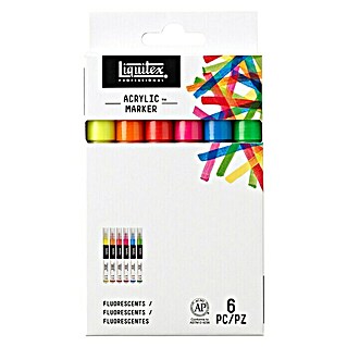Liquitex Professional Marker-Set Paint Marker Fluo (6 Stk., Mehrfarbig Neon, 2 mm, Rechteckige Spitze)