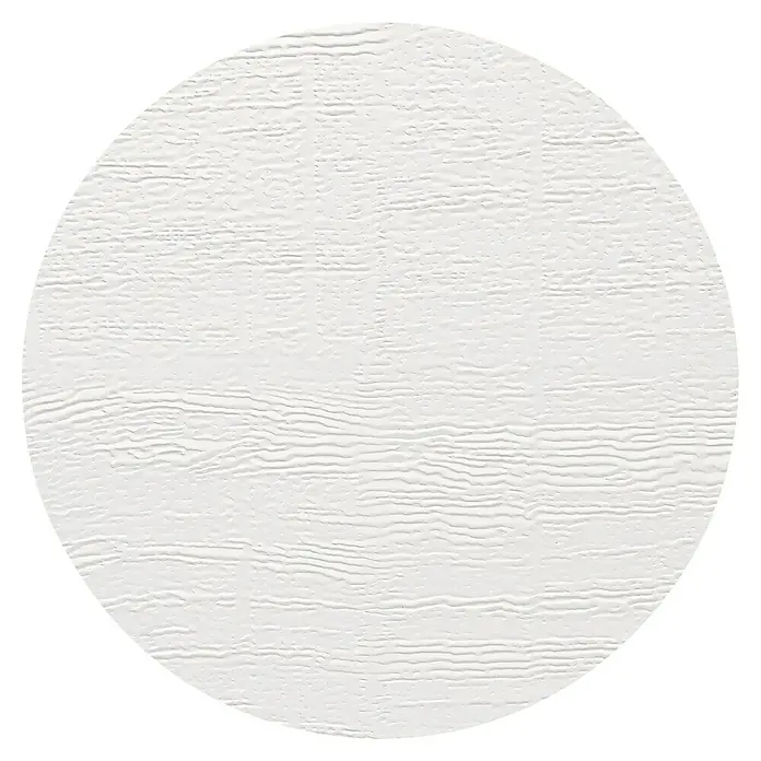 Solid Elements Garagentor Solid Pro Iso - 2.500 x 2.125 mm, Außen: Reinweiß, Innen: Grauweiß - Nahaufnahme einer weißen Holzstruktur in einem kreisförmigen Ausschnitt, ideal für Texturen und Hintergründe.