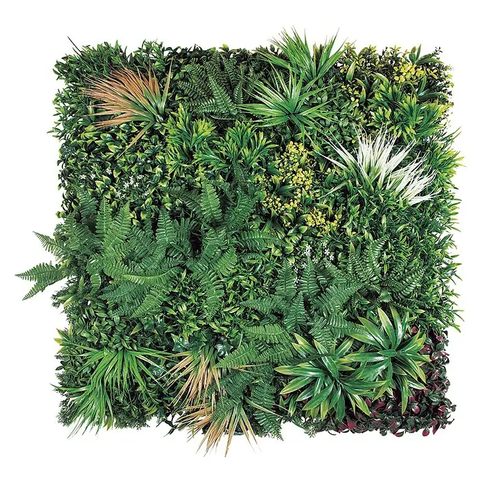 Nortene Vertikaler Garten Sauvage - L x B: 100 x 100 cm, Kunststoff - Grüne künstliche Pflanzenwand mit verschiedenen Blatttexturen und Farbtönen für eine natürliche Optik.