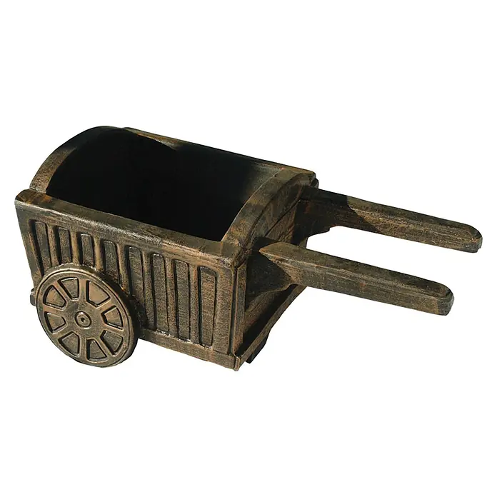 Roto Pflanztopf Wagen - Kunststoff, Anthrazit - Rustikaler Pflanzwagen aus Metall mit detailreichen Rädern und Griffen, ideal für Garten und Terrasse als dekoratives Element.